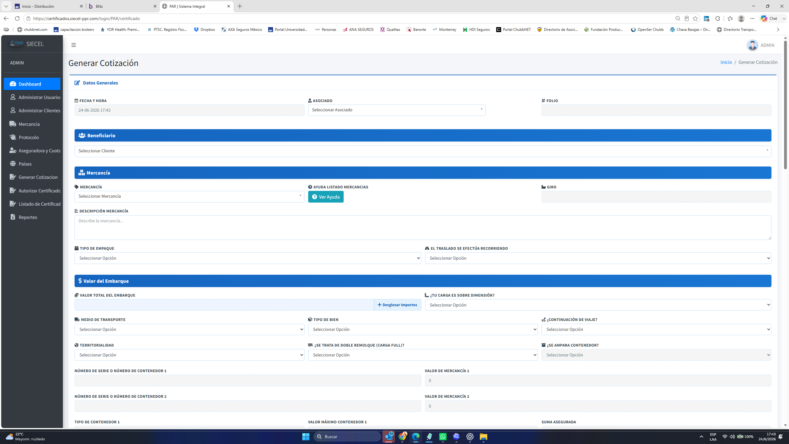 Pantalla del programa SIECEL para certificados en línea